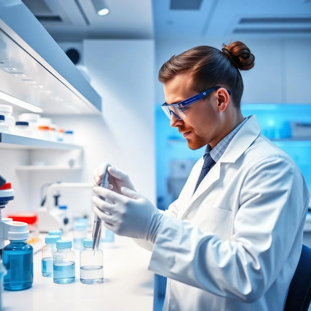 Amogen scientist conducting peptide biosimilar research at Plant 1 Hyderabad